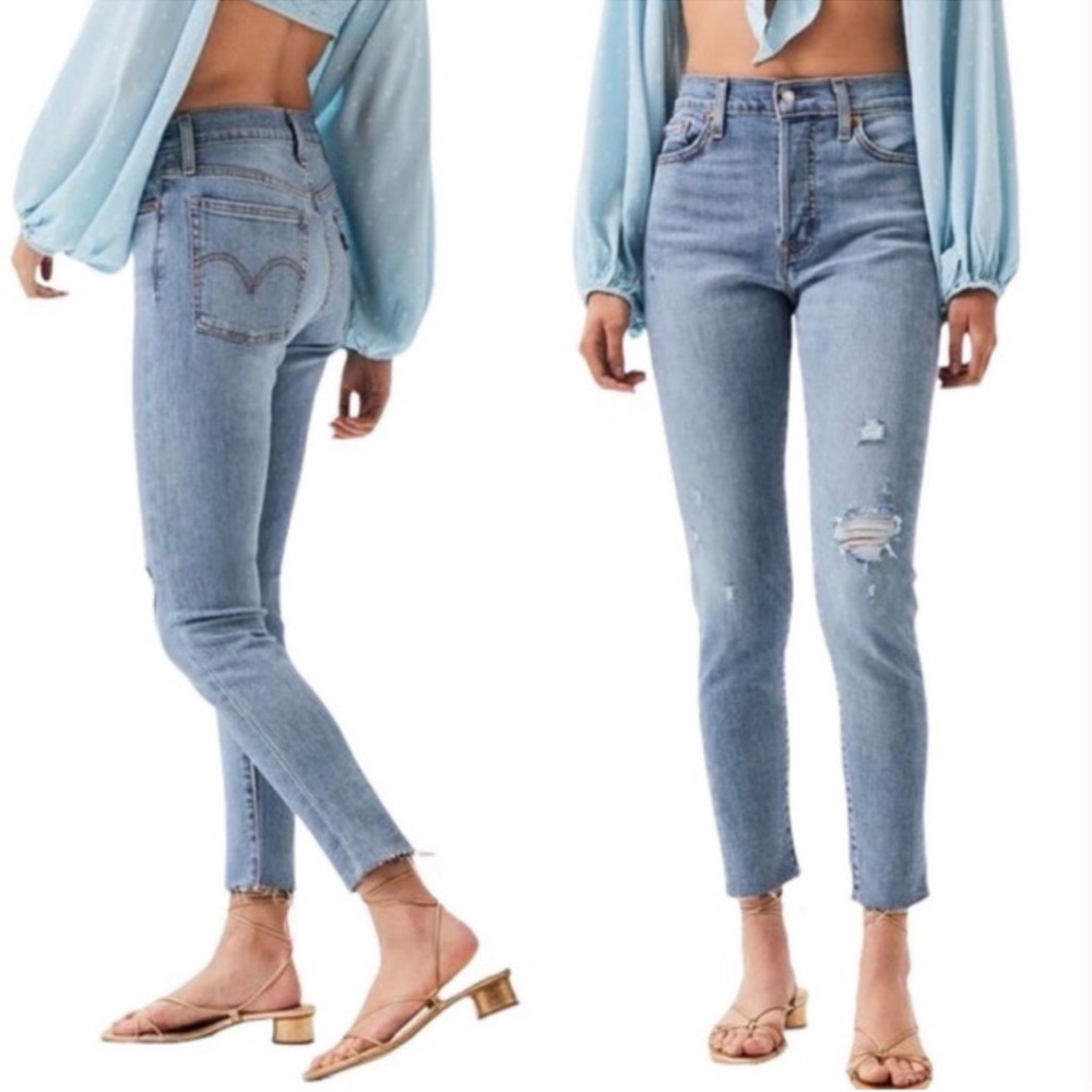 Levi’s Wedgie Skinny Jeans Blue Spice Wash Distressed High Rise Size 29